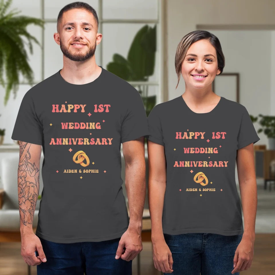 Happy 1st Wedding Anniversary, Vintage Style - Personalized Gifts For Couples - Unisex T-Shirt