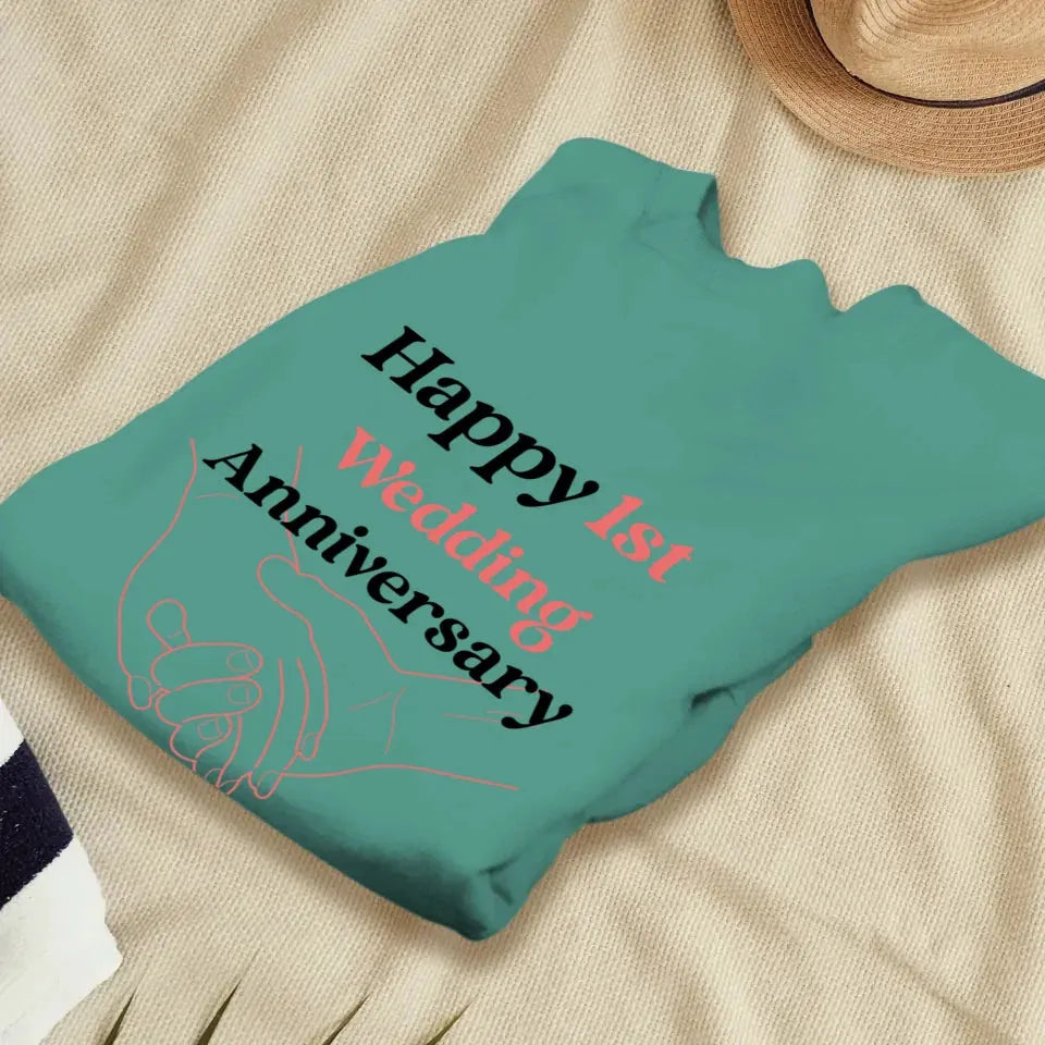 Happy 1st Wedding Anniversary, Drawing Line - Personalized Gifts For Couples - Unisex Sweater