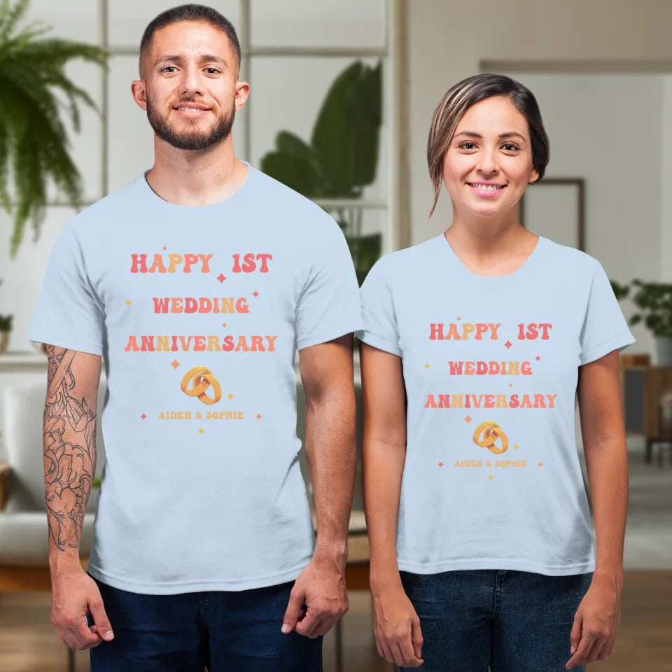 Happy 1st Wedding Anniversary, Vintage Vibe - Personalized Gifts For Couples - Unisex T-Shirt