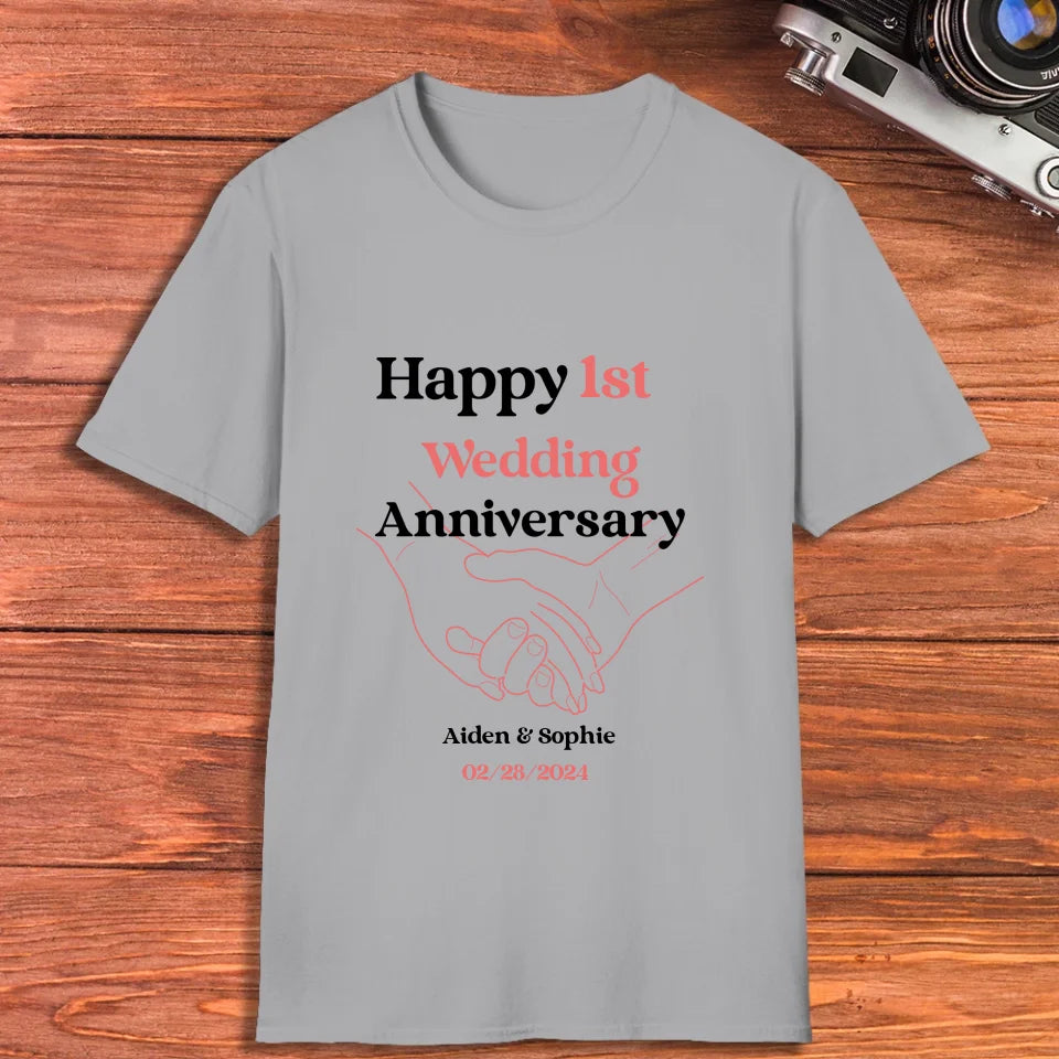 Happy 1st Wedding Anniversary, Drawing Line - Personalized Gifts For Couples - Unisex T-Shirt