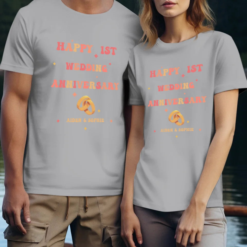 Happy 1st Wedding Anniversary, Vintage Vibe - Personalized Gifts For Couples - Unisex T-Shirt