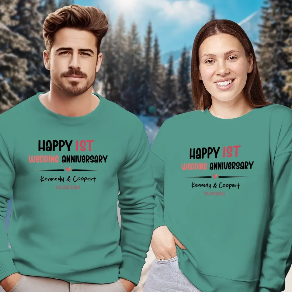 Happy 1st Wedding Anniversary For Lover - Personalized Gifts For Couples - Unisex Sweater