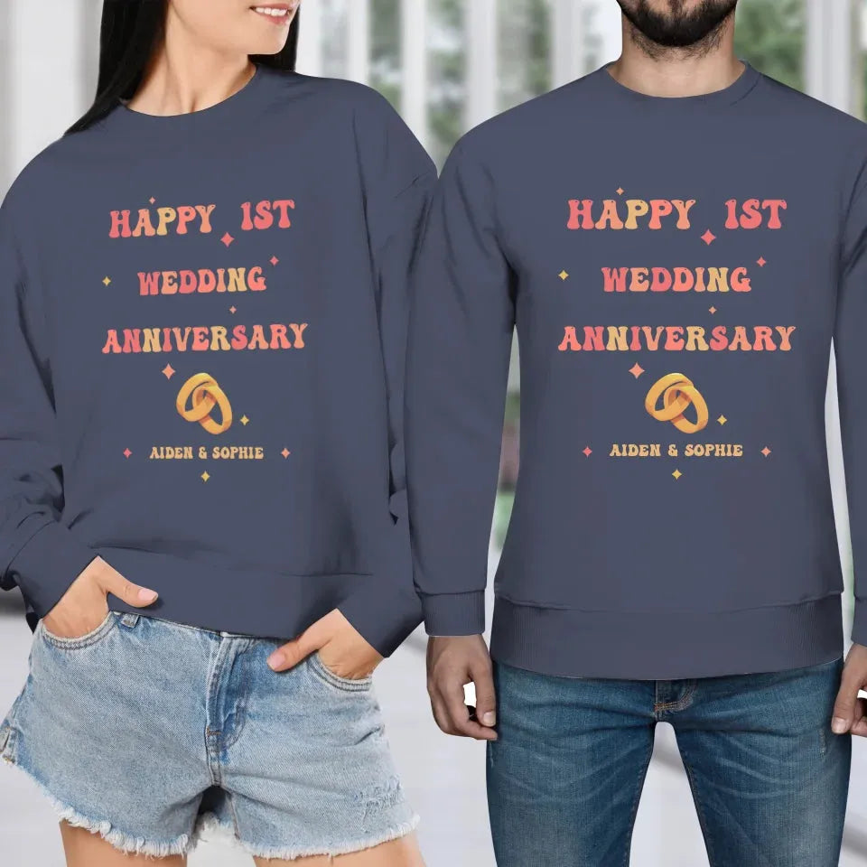 Happy 1st Wedding Anniversary, Vintage Style - Personalized Gifts For Couples - Unisex Sweater