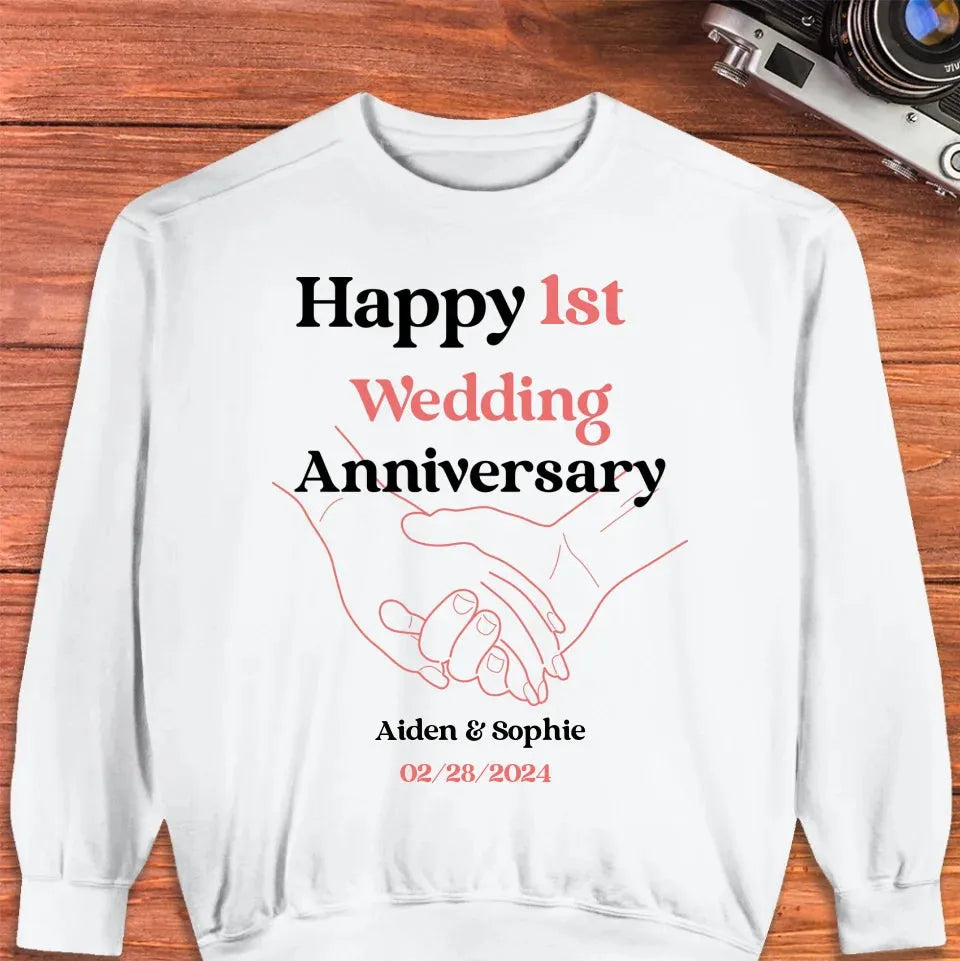 Happy 1st Wedding Anniversary, Drawing Line - Personalized Gifts For Couples - Unisex Sweater