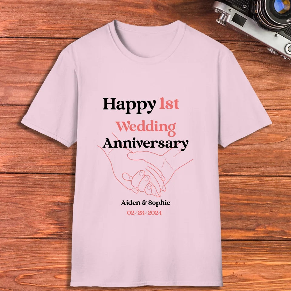 Happy 1st Wedding Anniversary, Drawing Line - Personalized Gifts For Couples - Unisex T-Shirt