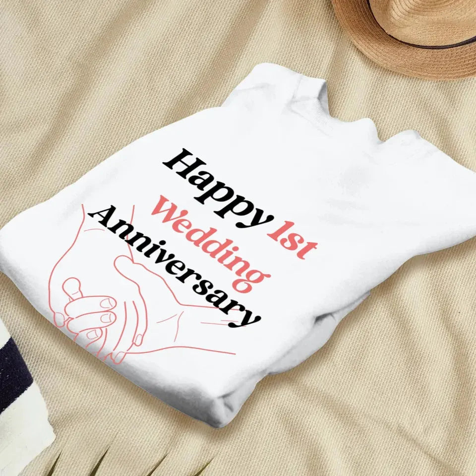 Happy 1st Wedding Anniversary, Drawing Line - Personalized Gifts For Couples - Unisex Sweater