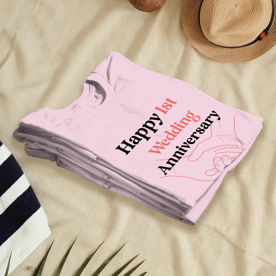 Happy 1st Wedding Anniversary, Drawing Line - Personalized Gifts For Couples - Unisex T-Shirt