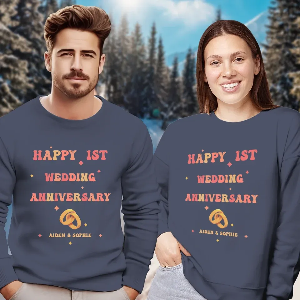 Happy 1st Wedding Anniversary, Vintage Style - Personalized Gifts For Couples - Unisex Sweater