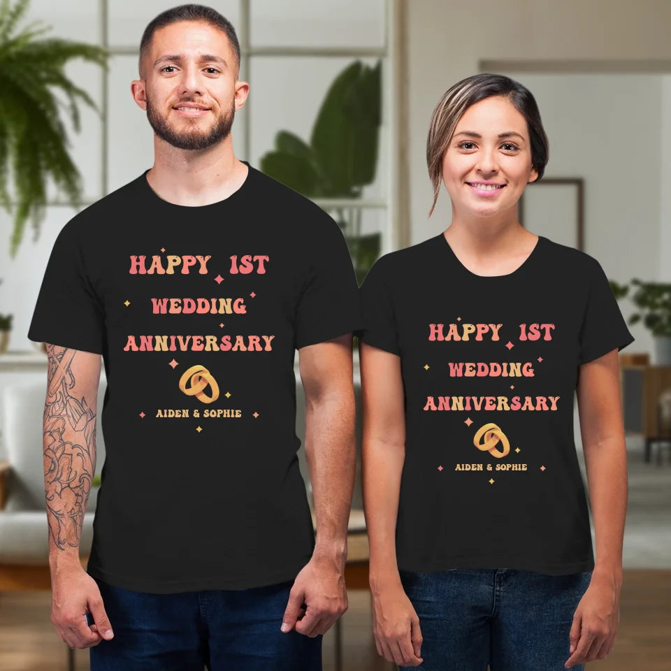 Happy 1st Wedding Anniversary, Vintage Style - Personalized Gifts For Couples - Unisex T-Shirt