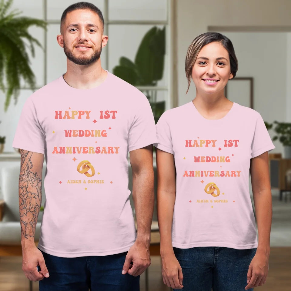 Happy 1st Wedding Anniversary, Vintage Vibe - Personalized Gifts For Couples - Unisex T-Shirt