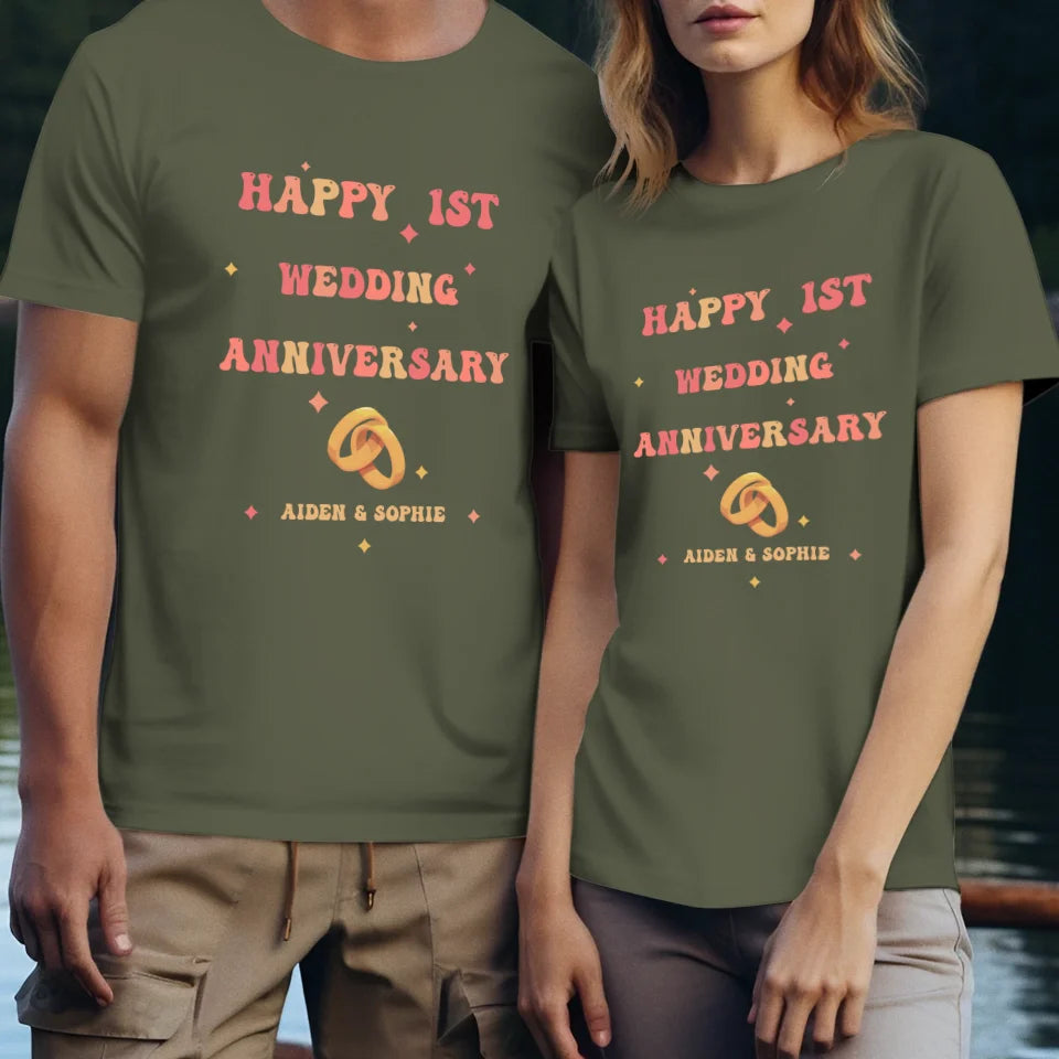 Happy 1st Wedding Anniversary, Vintage Style - Personalized Gifts For Couples - Unisex T-Shirt