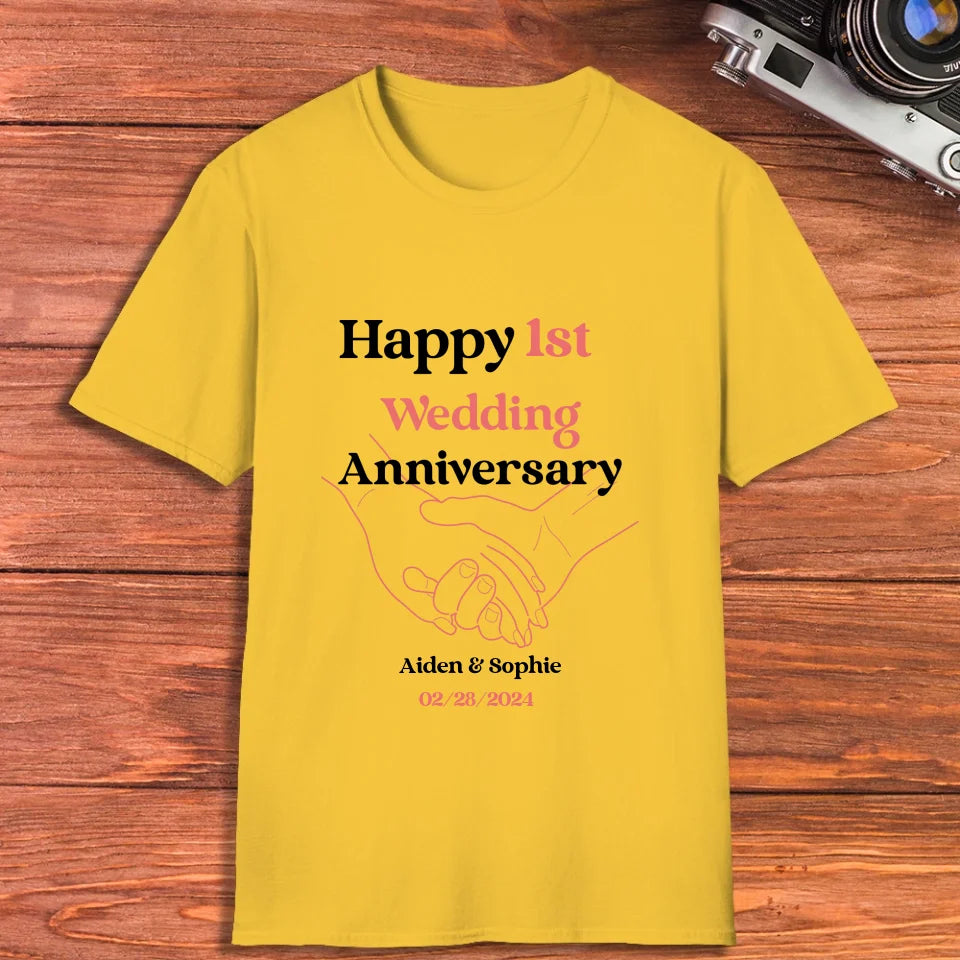 Happy 1st Wedding Anniversary, Drawing Line - Personalized Gifts For Couples - Unisex T-Shirt