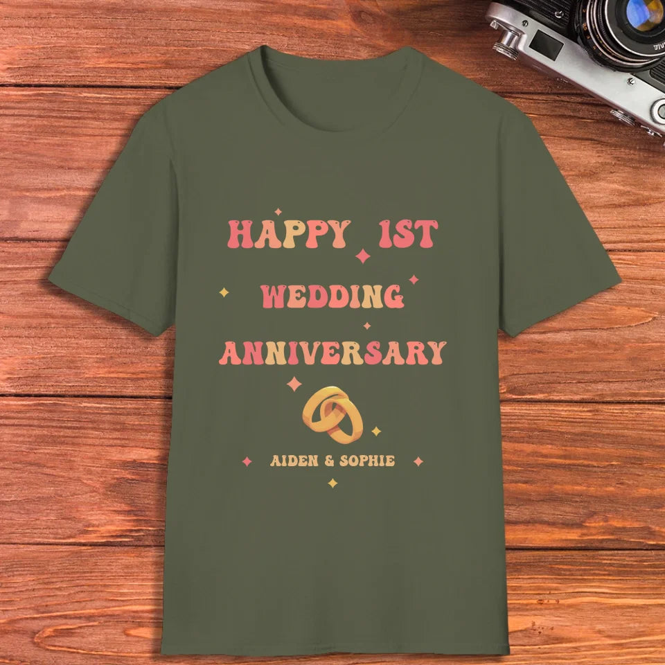 Happy 1st Wedding Anniversary, Vintage Style - Personalized Gifts For Couples - Unisex T-Shirt