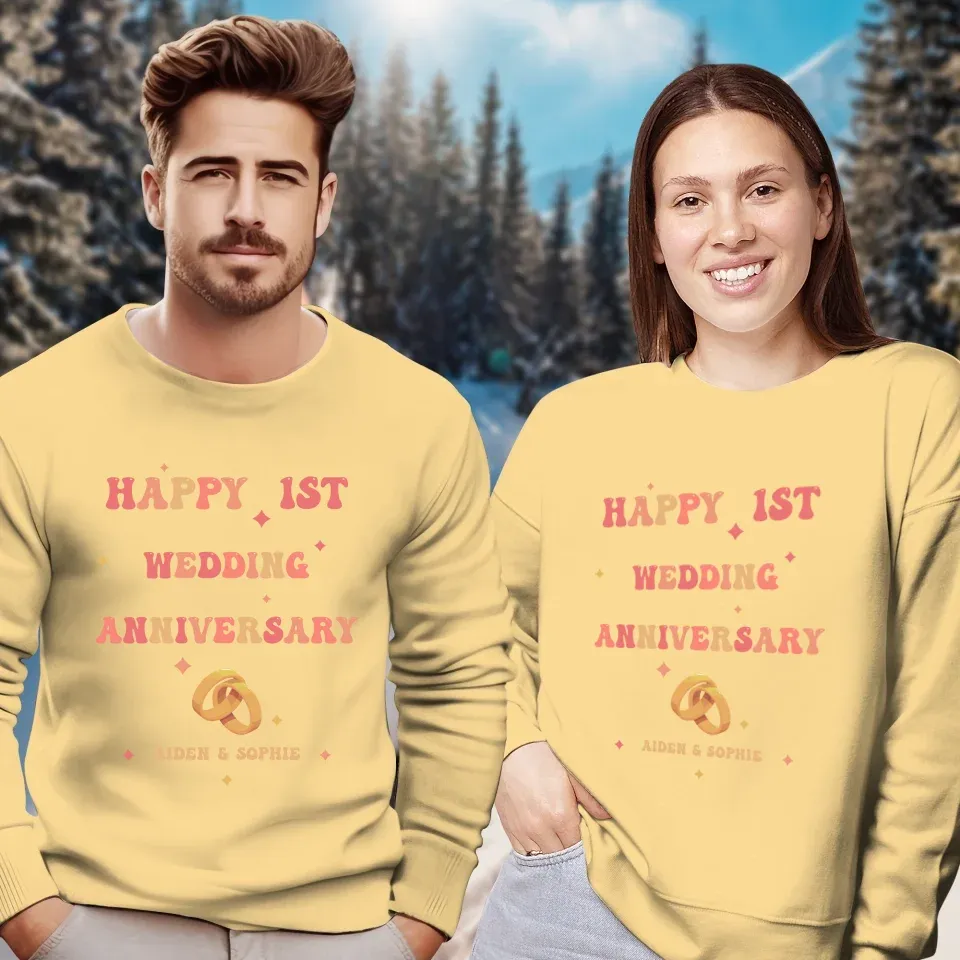 Happy 1st Wedding Anniversary, Vintage Vibe - Personalized Gifts For Couples - Unisex Sweater