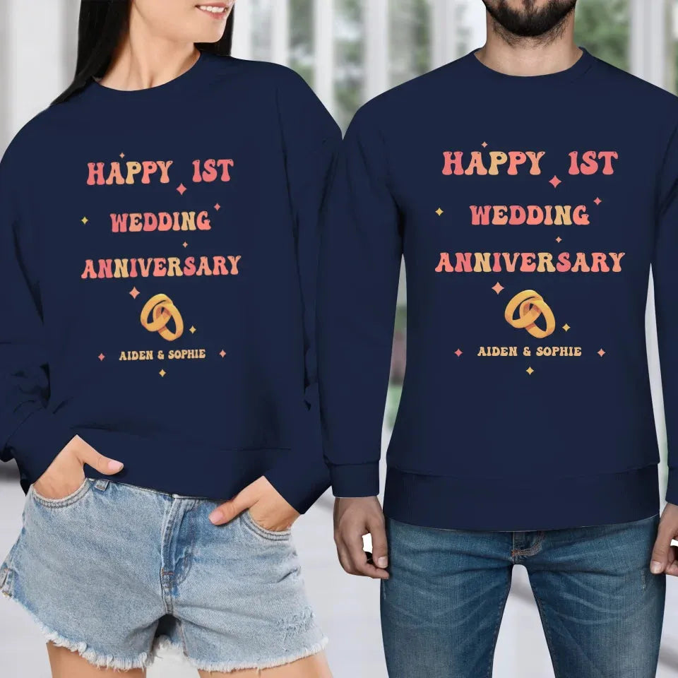 Happy 1st Wedding Anniversary, Vintage Style - Personalized Gifts For Couples - Unisex Sweater