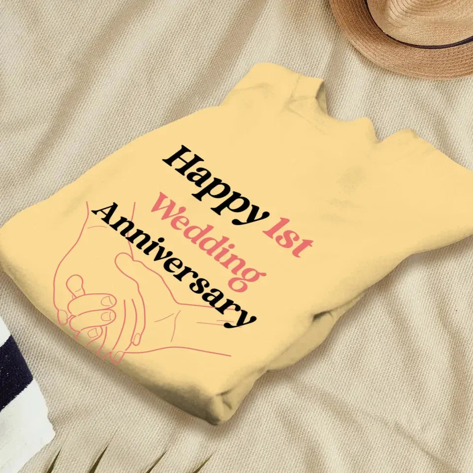 Happy 1st Wedding Anniversary, Drawing Line - Personalized Gifts For Couples - Unisex Sweater