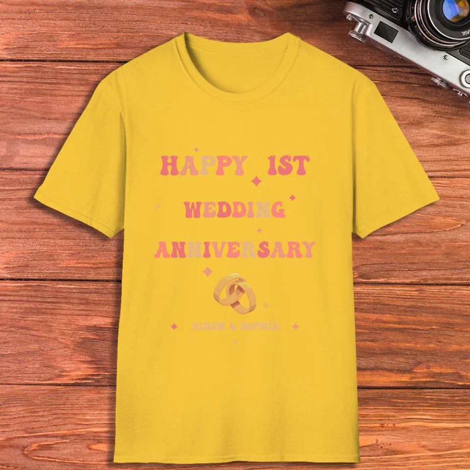 Happy 1st Wedding Anniversary, Vintage Vibe - Personalized Gifts For Couples - Unisex T-Shirt