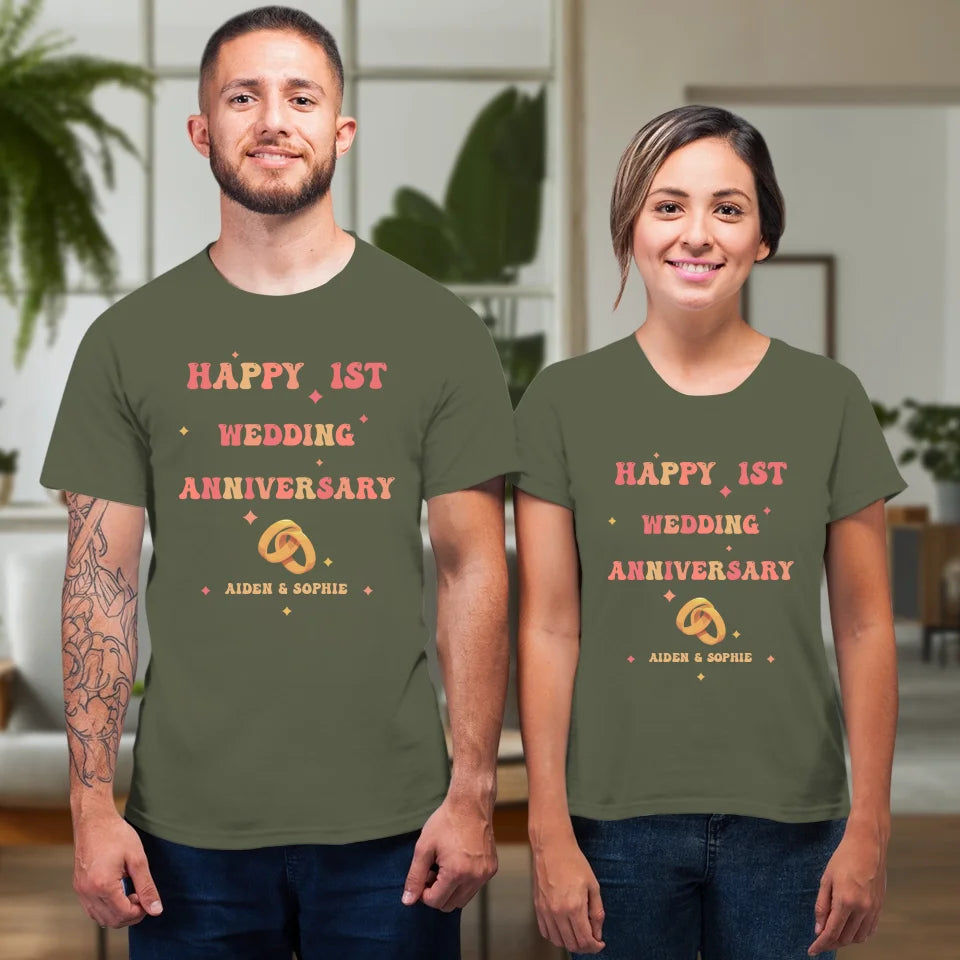 Happy 1st Wedding Anniversary, Vintage Style - Personalized Gifts For Couples - Unisex T-Shirt