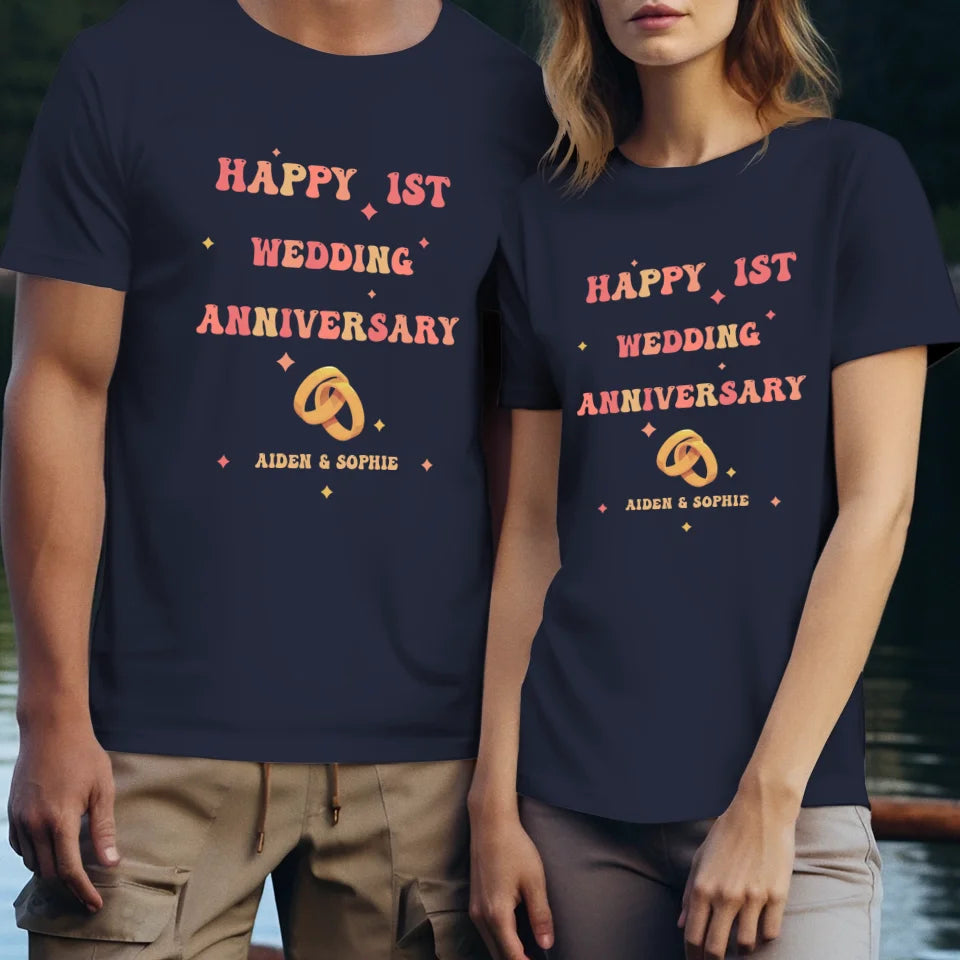 Happy 1st Wedding Anniversary, Vintage Style - Personalized Gifts For Couples - Unisex T-Shirt