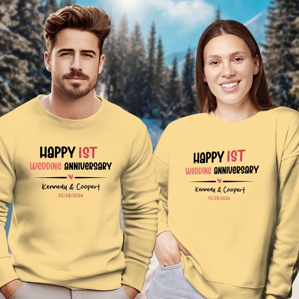 Happy 1st Wedding Anniversary For Lover - Personalized Gifts For Couples - Unisex Sweater