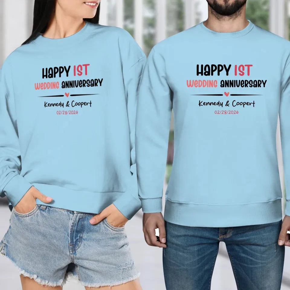 Happy 1st Wedding Anniversary For Lover - Personalized Gifts For Couples - Unisex Sweater