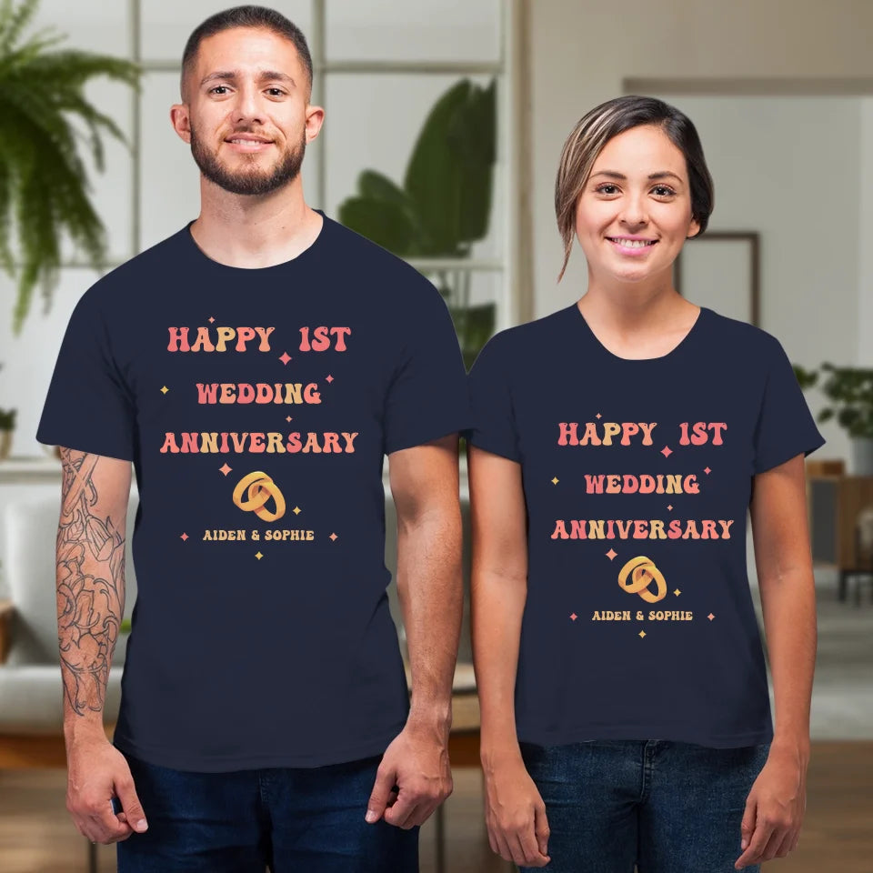 Happy 1st Wedding Anniversary, Vintage Style - Personalized Gifts For Couples - Unisex T-Shirt