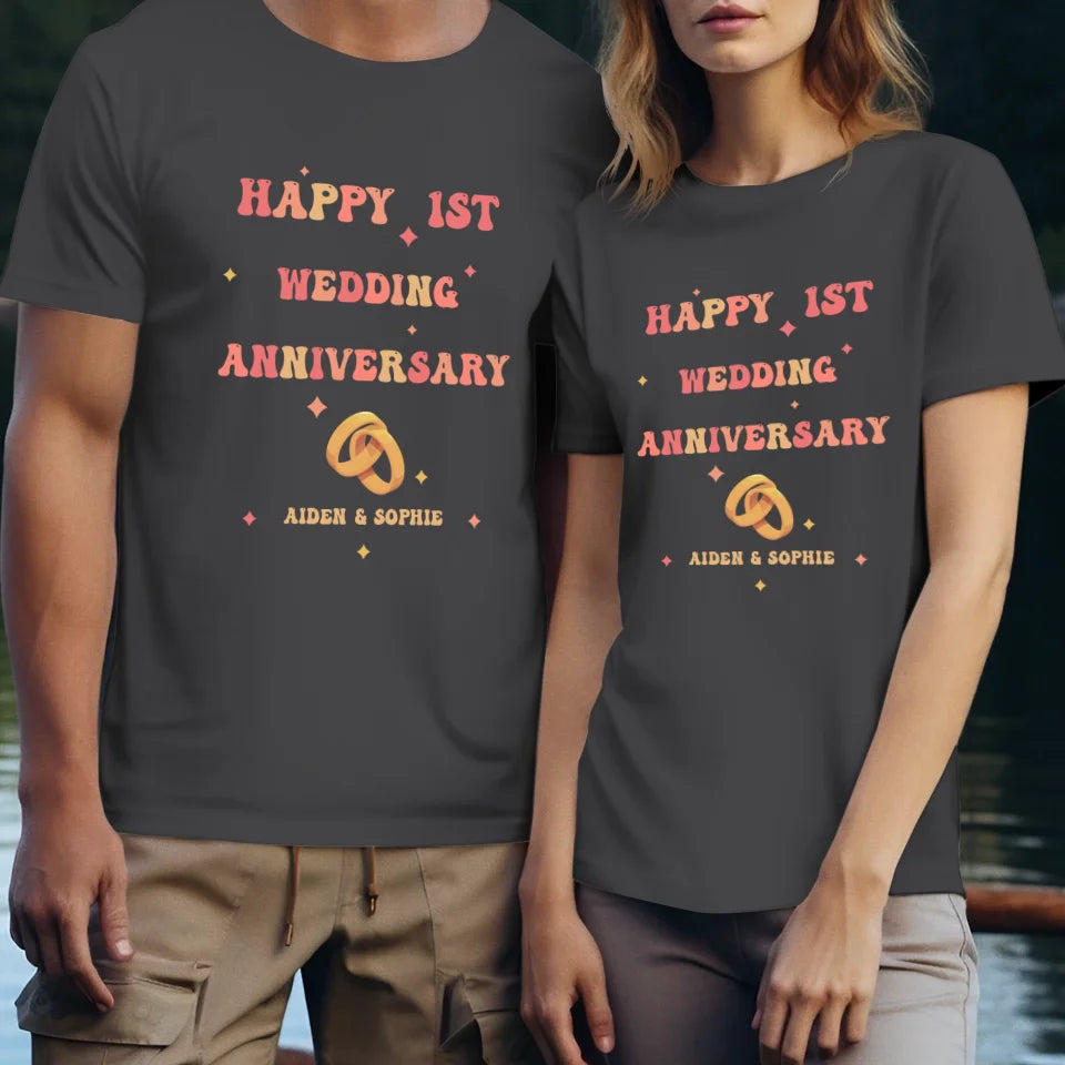 Happy 1st Wedding Anniversary, Vintage Style - Personalized Gifts For Couples - Unisex T-Shirt