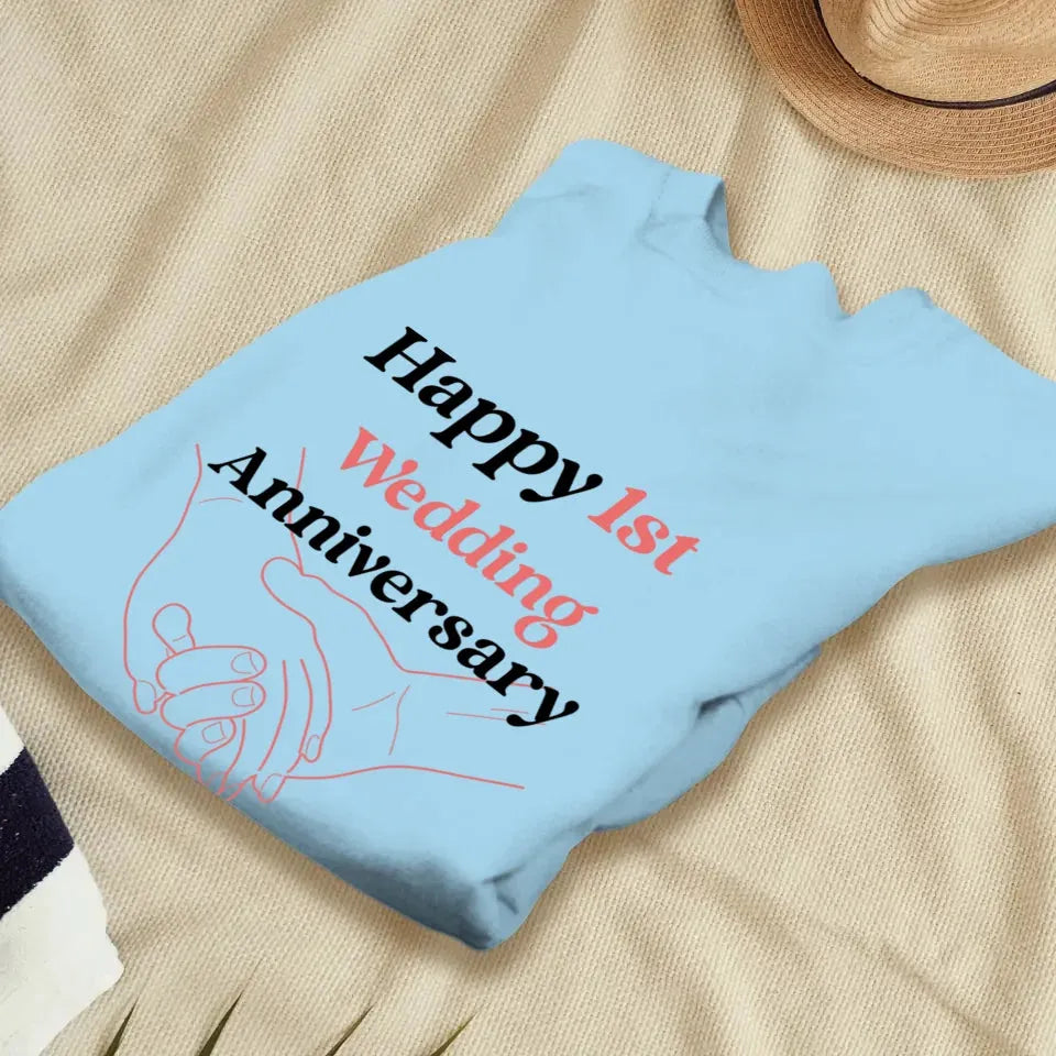 Happy 1st Wedding Anniversary, Drawing Line - Personalized Gifts For Couples - Unisex Sweater