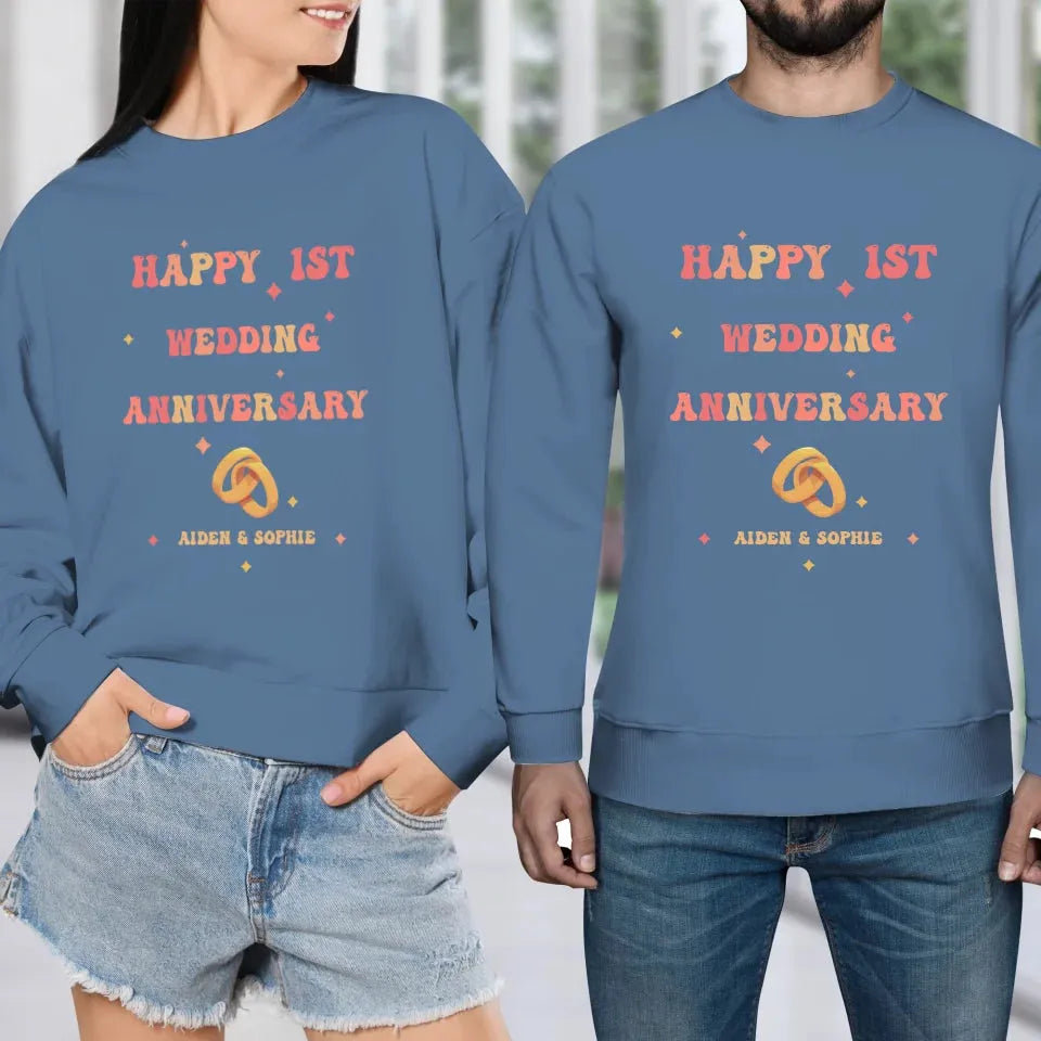 Happy 1st Wedding Anniversary, Vintage Style - Personalized Gifts For Couples - Unisex Sweater