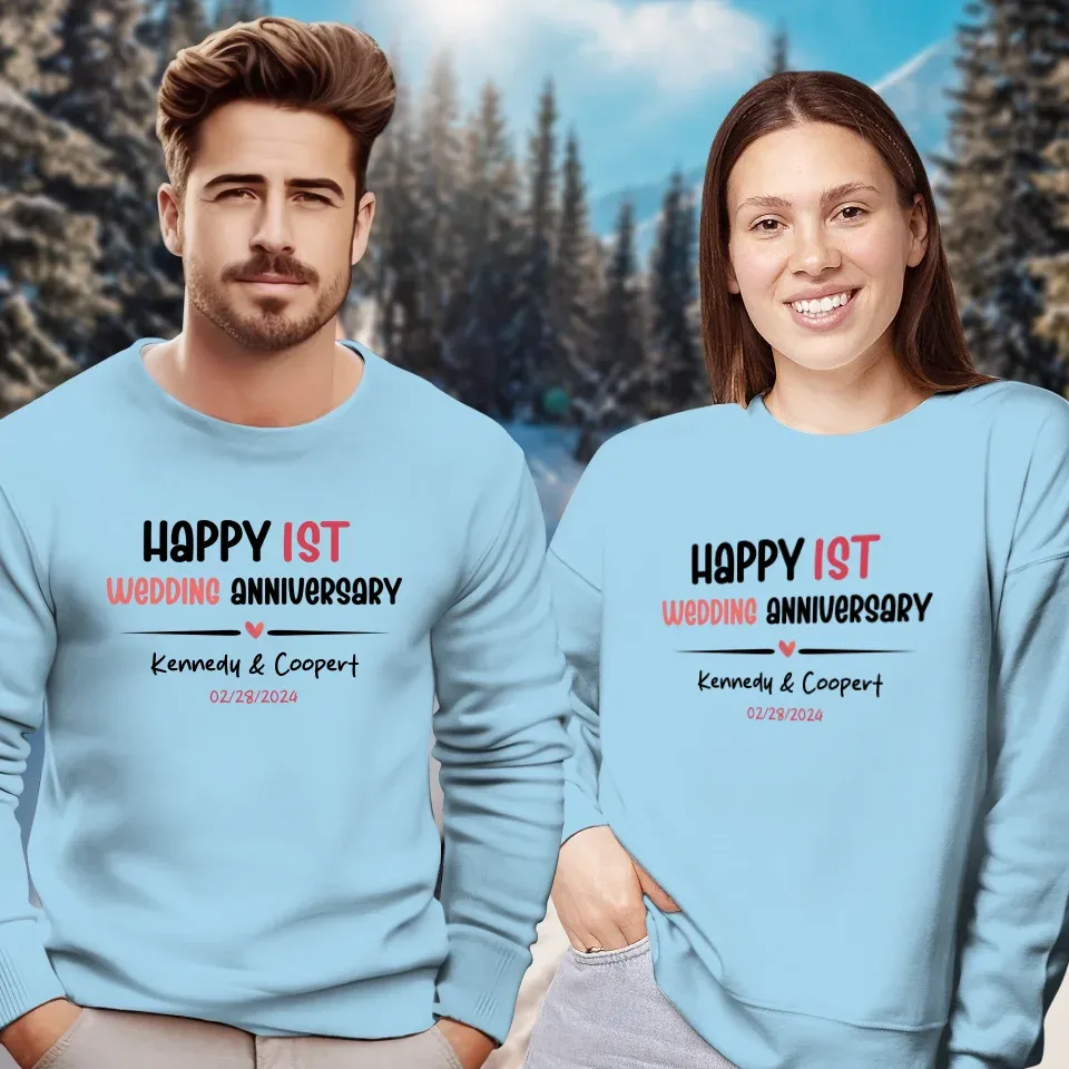 Happy 1st Wedding Anniversary For Lover - Personalized Gifts For Couples - Unisex Sweater