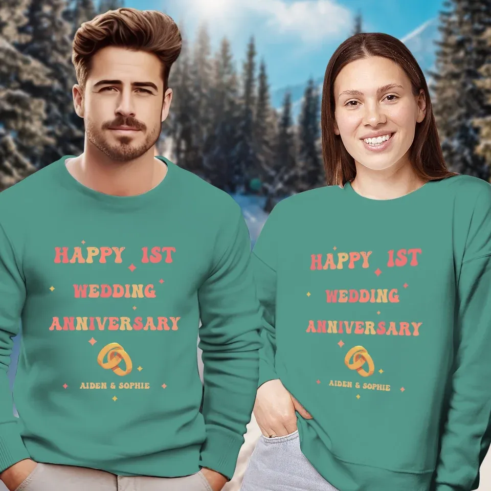 Happy 1st Wedding Anniversary, Vintage Vibe - Personalized Gifts For Couples - Unisex Sweater