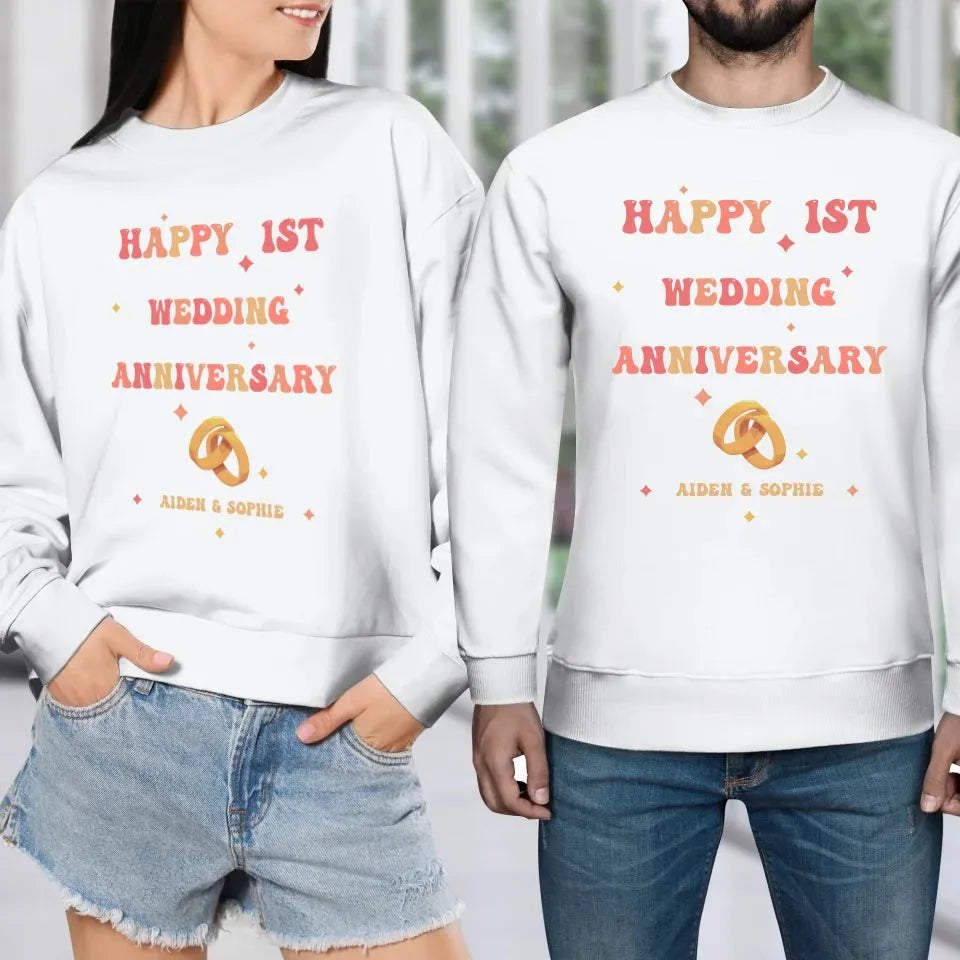 Happy 1st Wedding Anniversary, Vintage Vibe - Personalized Gifts For Couples - Unisex Sweater