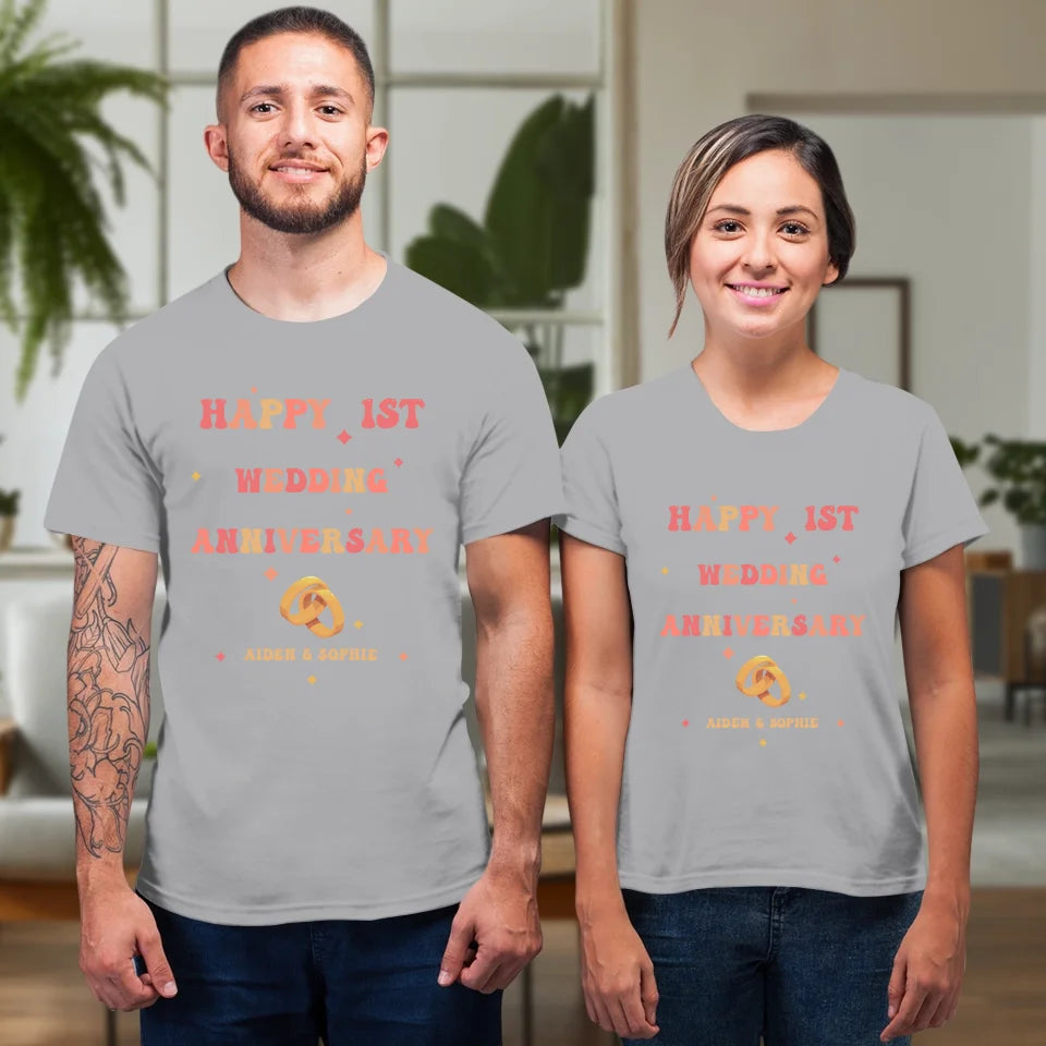 Happy 1st Wedding Anniversary, Vintage Vibe - Personalized Gifts For Couples - Unisex T-Shirt