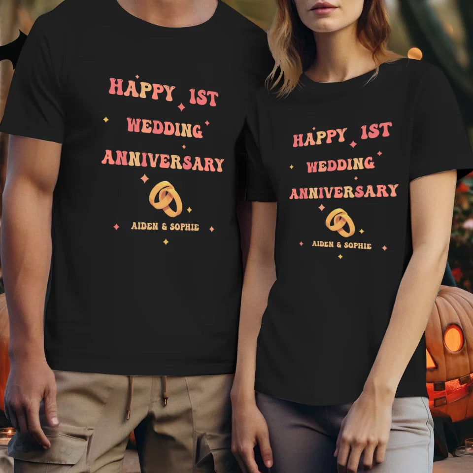 Happy 1st Wedding Anniversary, Vintage Style - Personalized Gifts For Couples - Unisex T-Shirt