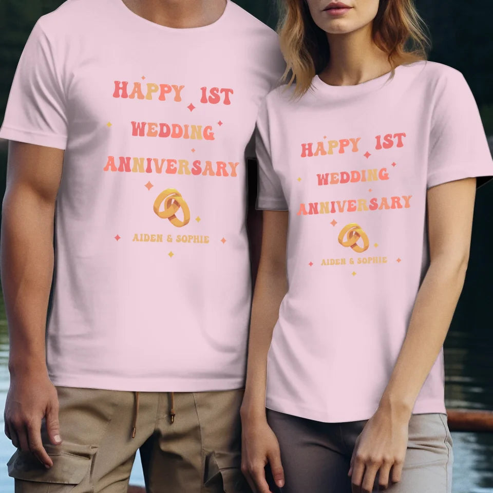 Happy 1st Wedding Anniversary, Vintage Vibe - Personalized Gifts For Couples - Unisex T-Shirt