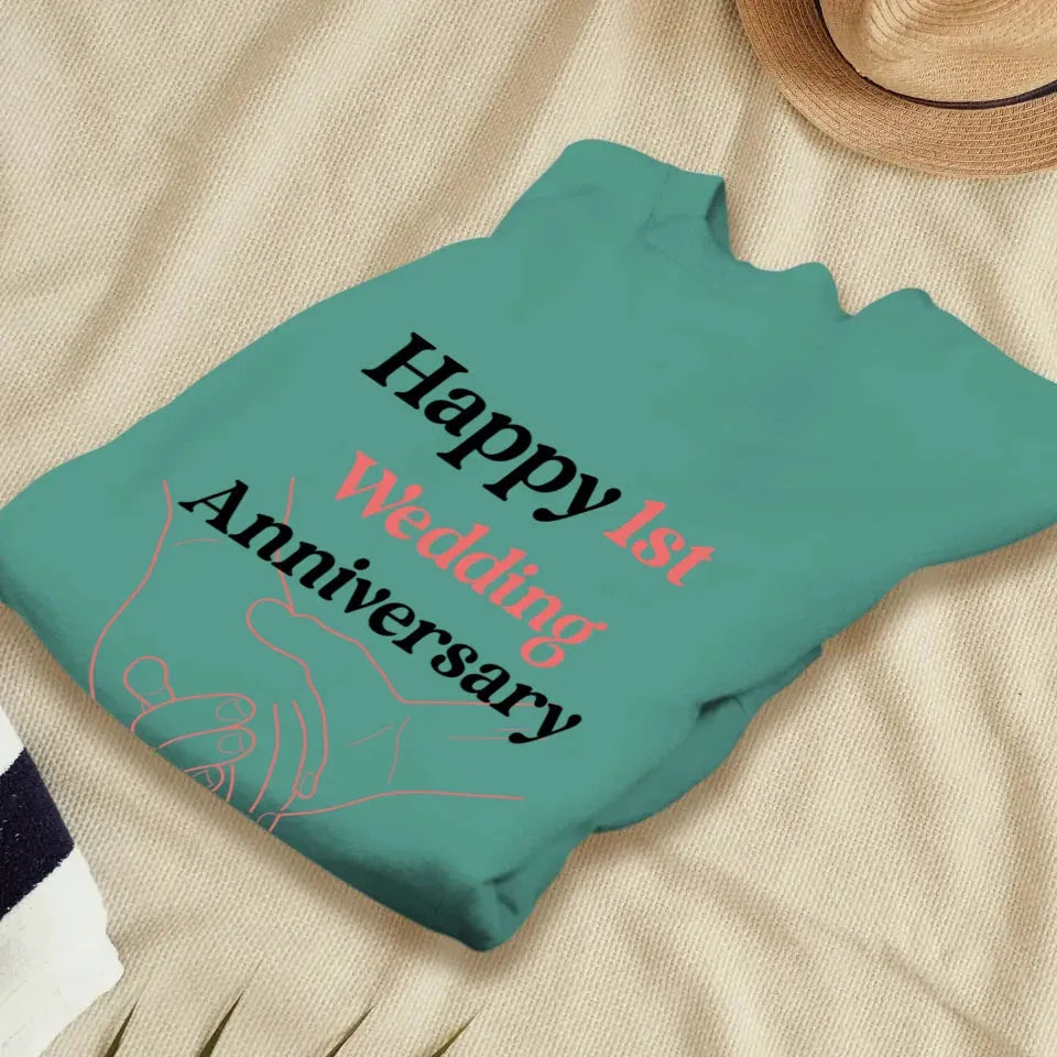 Happy 1st Wedding Anniversary, Drawing Line - Personalized Gifts For Couples - Unisex Sweater