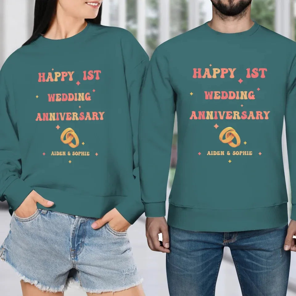 Happy 1st Wedding Anniversary, Vintage Style - Personalized Gifts For Couples - Unisex Sweater