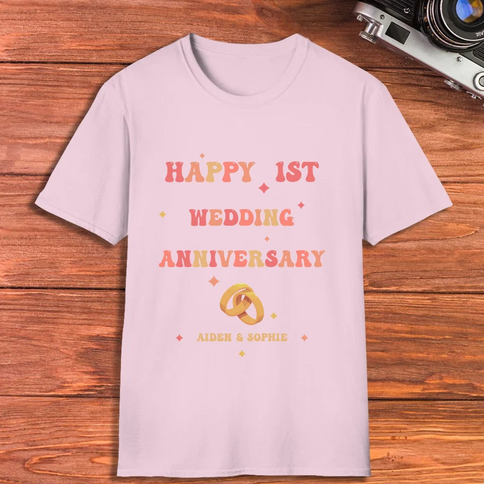 Happy 1st Wedding Anniversary, Vintage Vibe - Personalized Gifts For Couples - Unisex T-Shirt