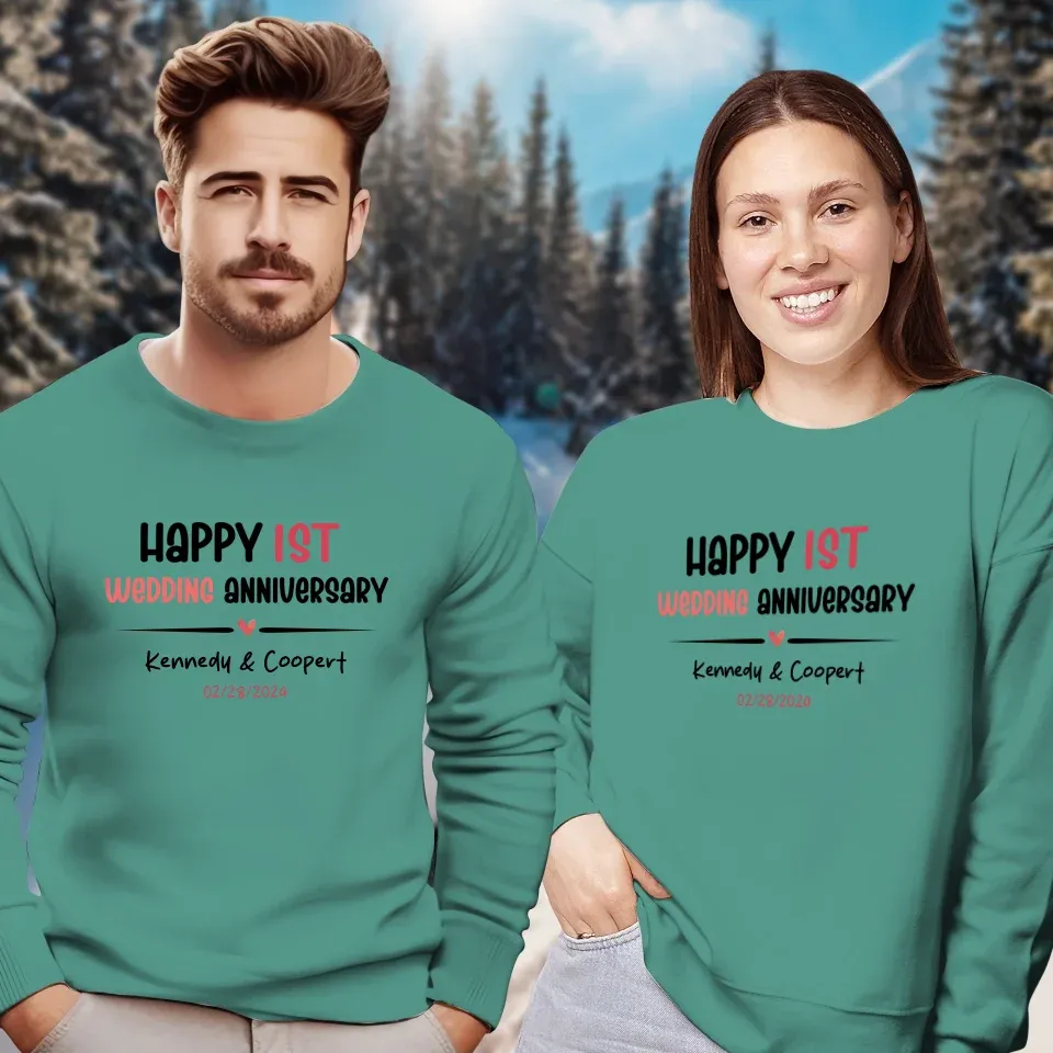 Happy 1st Wedding Anniversary For Lover - Personalized Gifts For Couples - Unisex Sweater