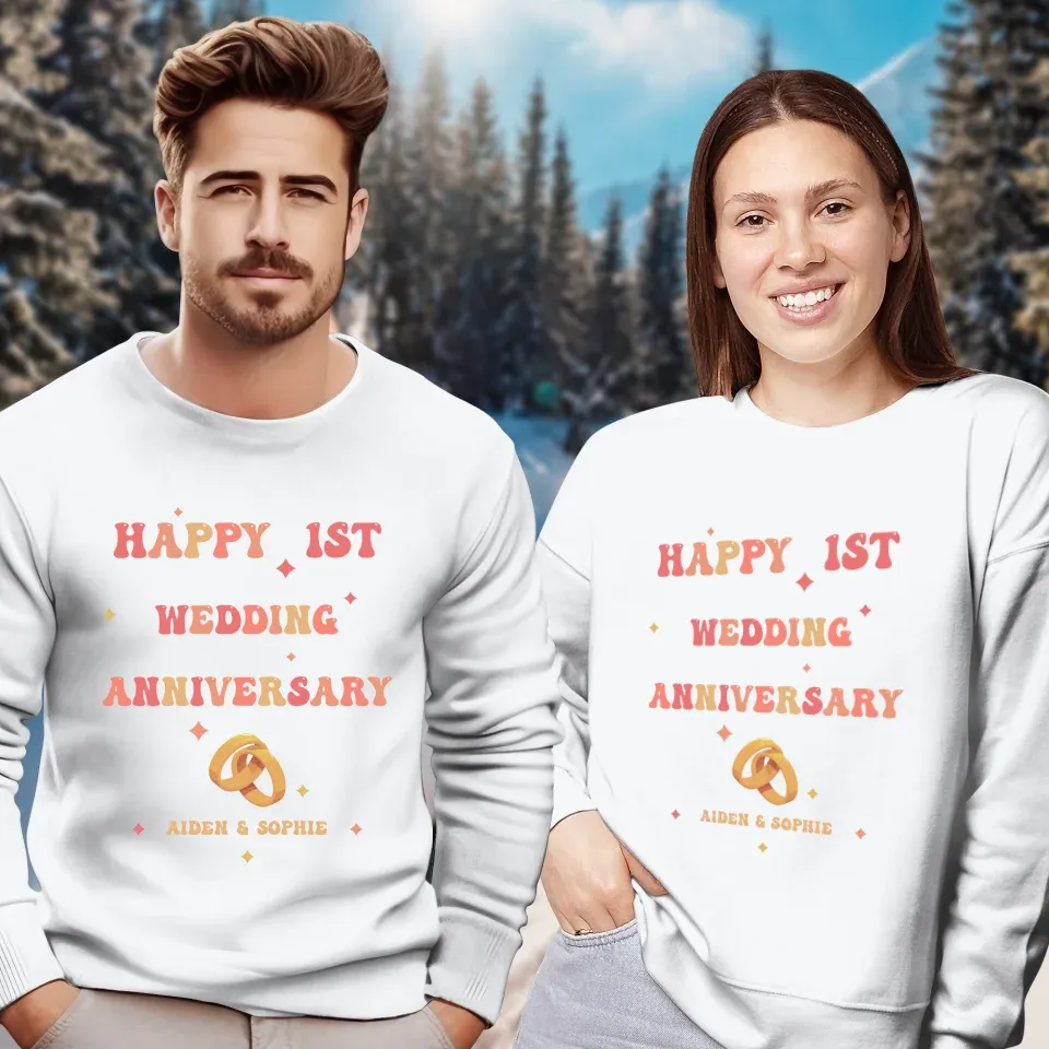 Happy 1st Wedding Anniversary, Vintage Vibe - Personalized Gifts For Couples - Unisex Sweater