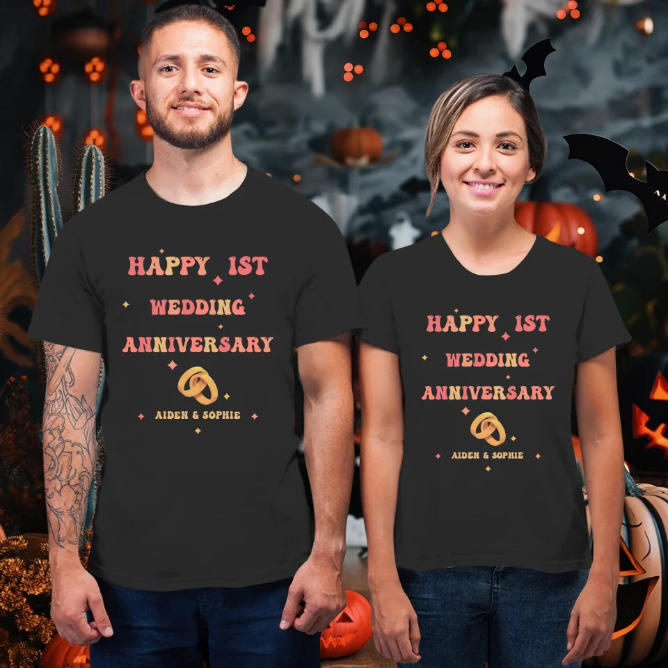 Happy 1st Wedding Anniversary, Vintage Style - Personalized Gifts For Couples - Unisex T-Shirt