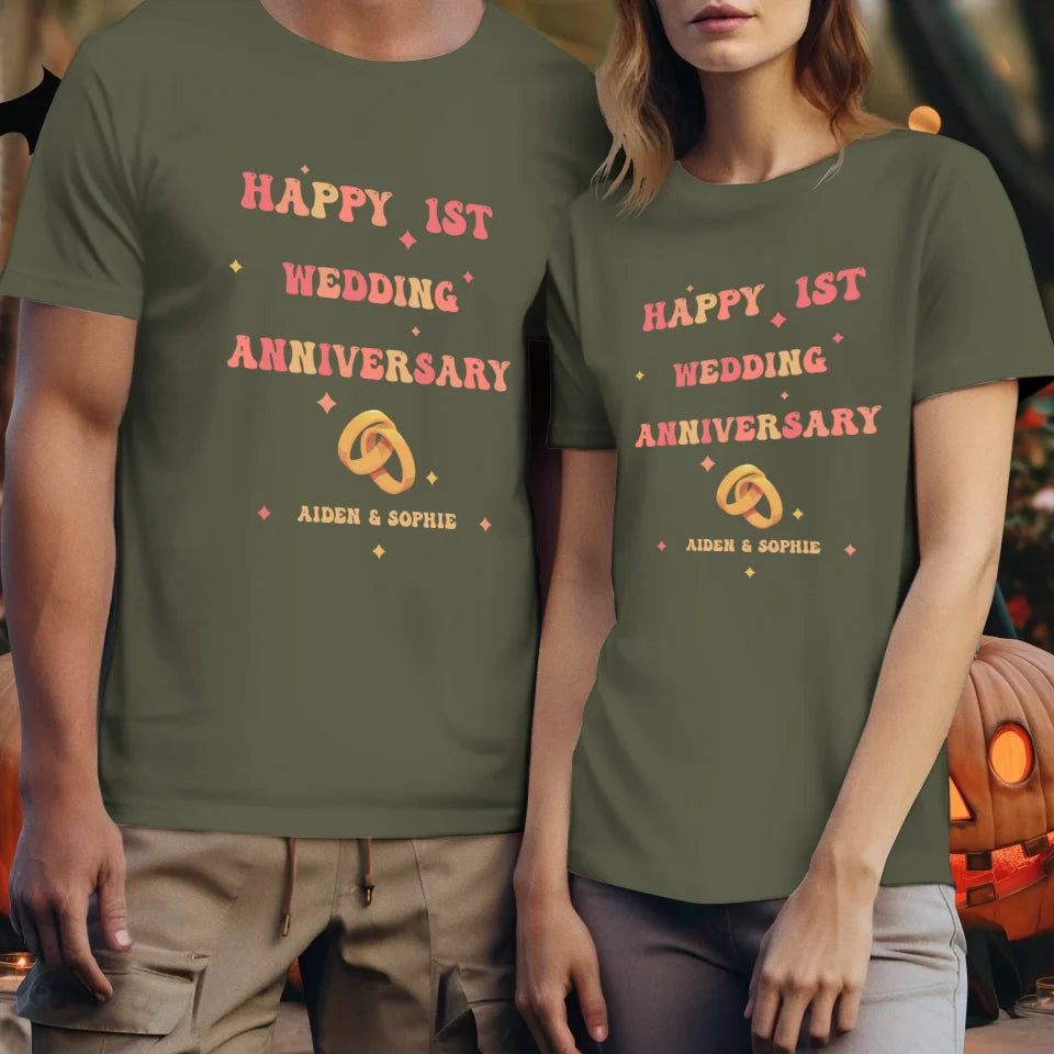 Happy 1st Wedding Anniversary, Vintage Style - Personalized Gifts For Couples - Unisex T-Shirt