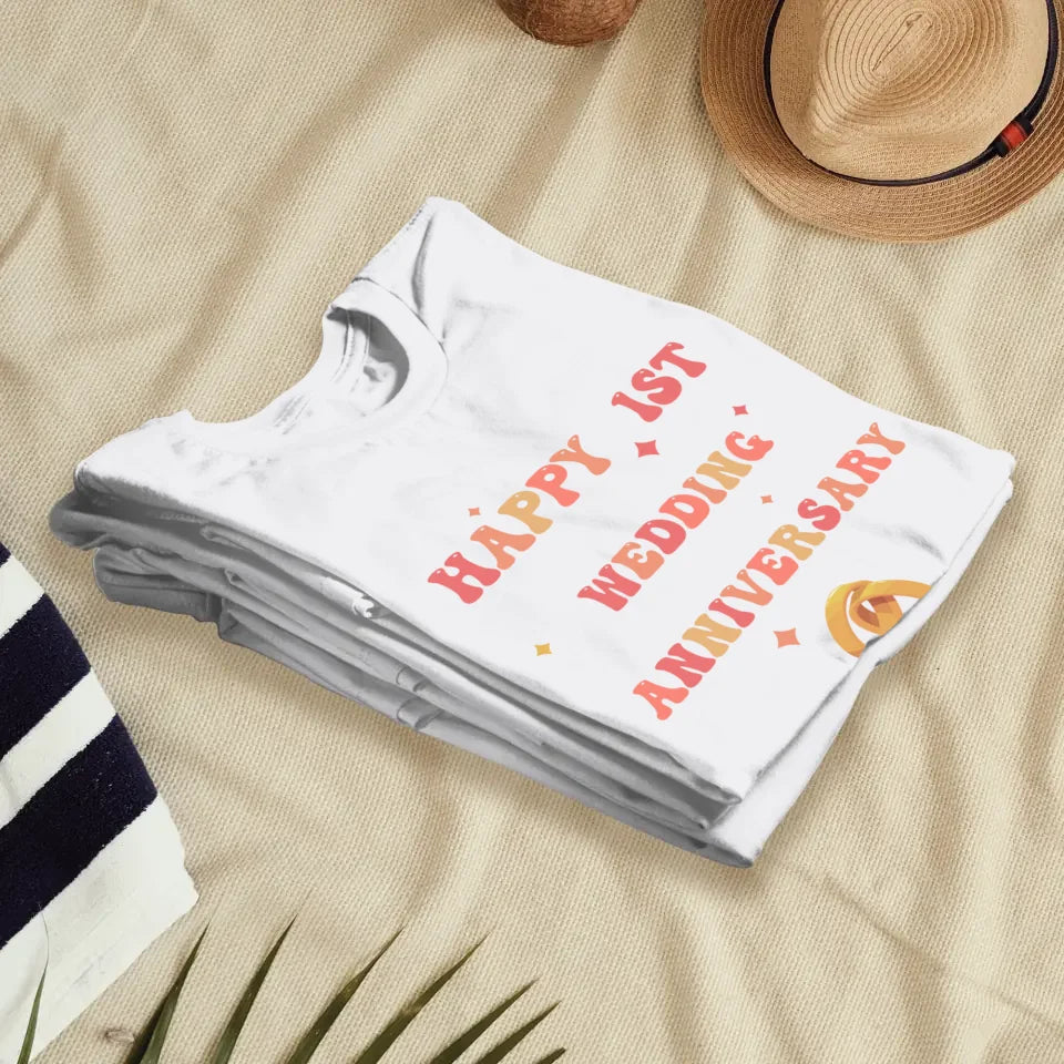 Happy 1st Wedding Anniversary, Vintage Vibe - Personalized Gifts For Couples - Unisex T-Shirt