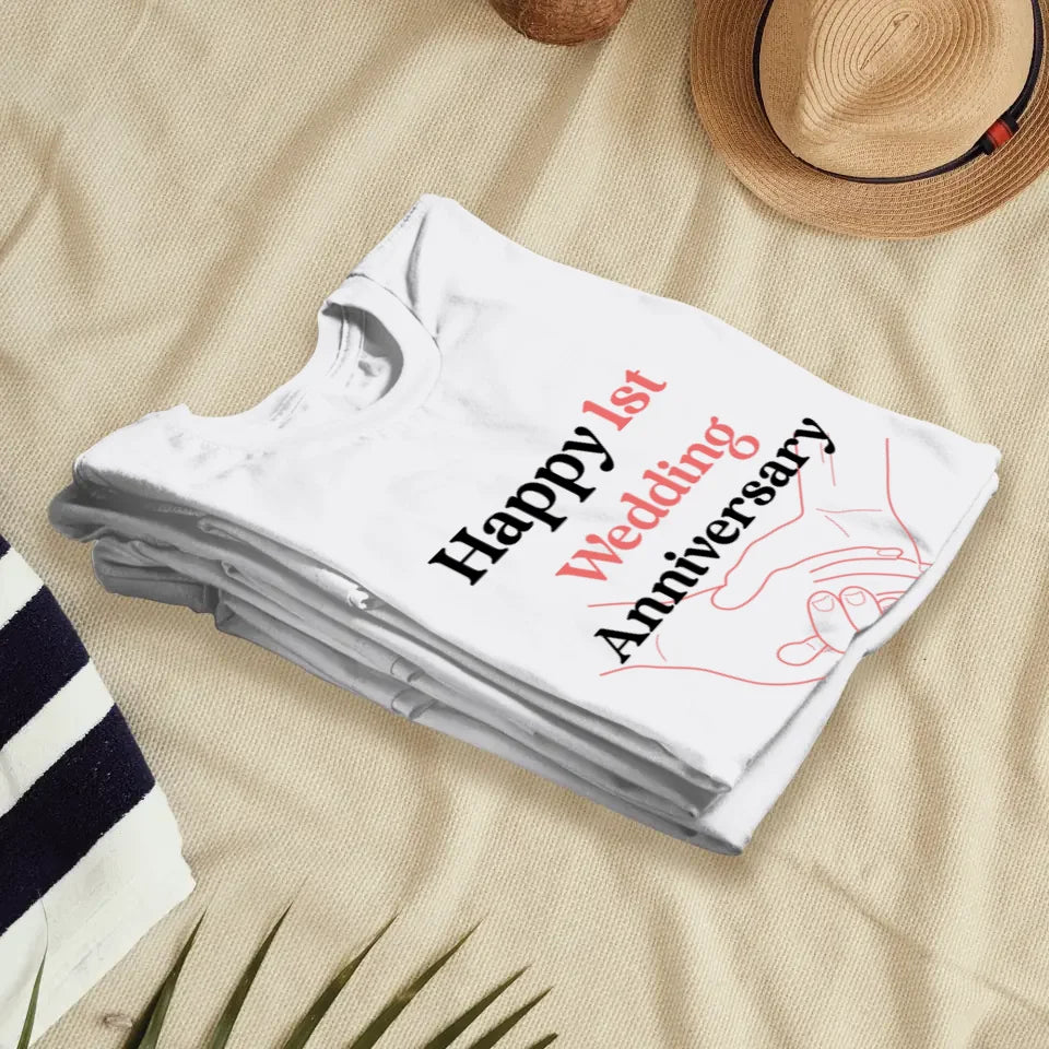 Happy 1st Wedding Anniversary, Drawing Line - Personalized Gifts For Couples - Unisex T-Shirt