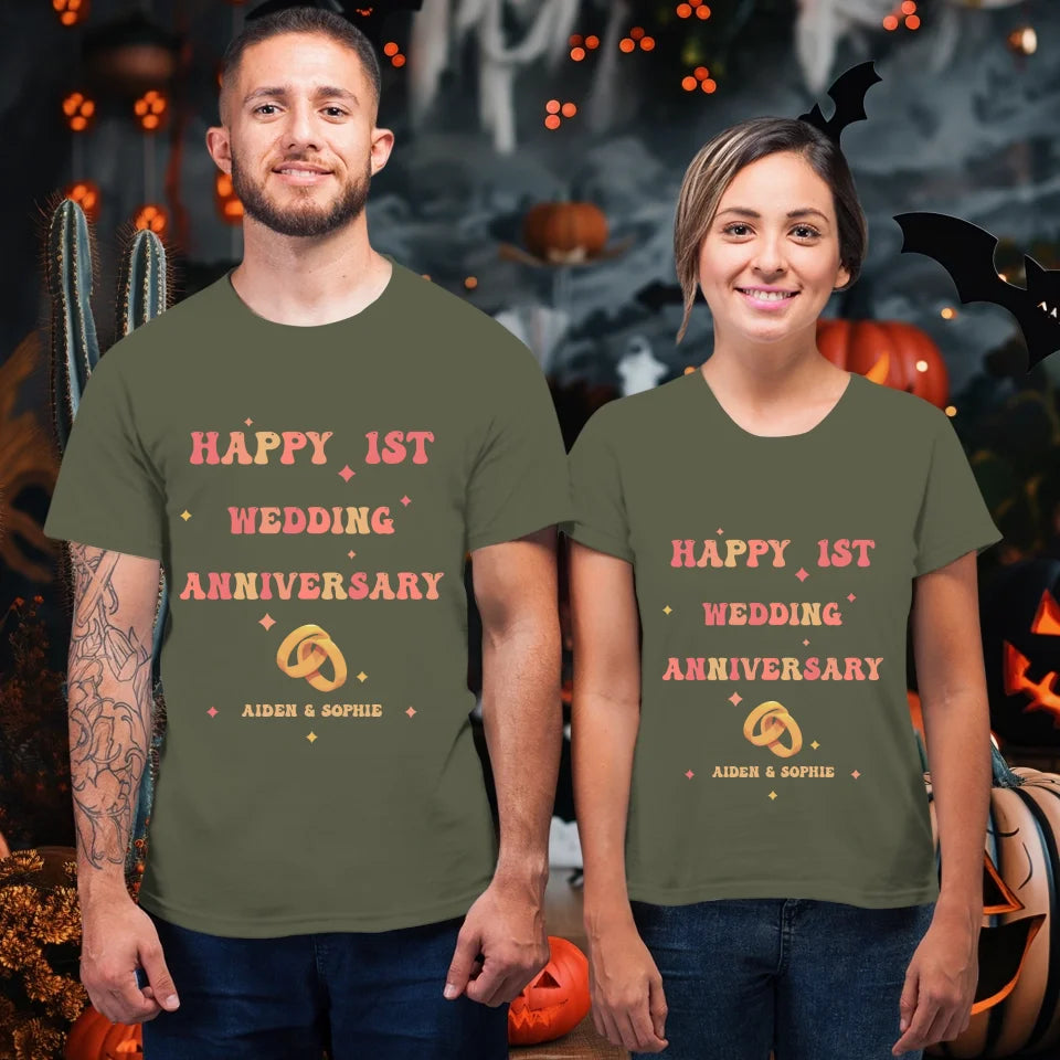 Happy 1st Wedding Anniversary, Vintage Style - Personalized Gifts For Couples - Unisex T-Shirt