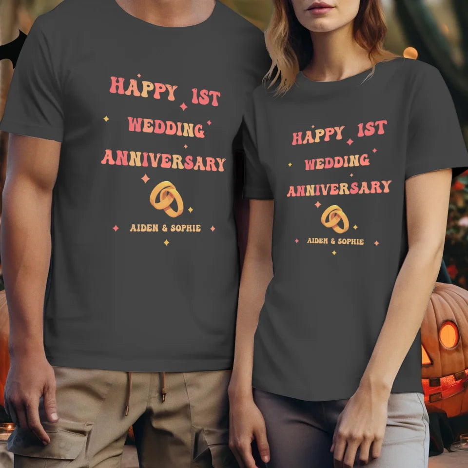 Happy 1st Wedding Anniversary, Vintage Style - Personalized Gifts For Couples - Unisex T-Shirt