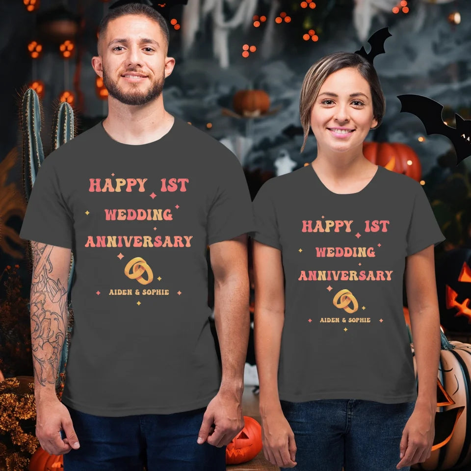 Happy 1st Wedding Anniversary, Vintage Style - Personalized Gifts For Couples - Unisex T-Shirt