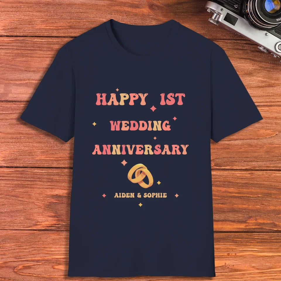 Happy 1st Wedding Anniversary, Vintage Style - Personalized Gifts For Couples - Unisex T-Shirt