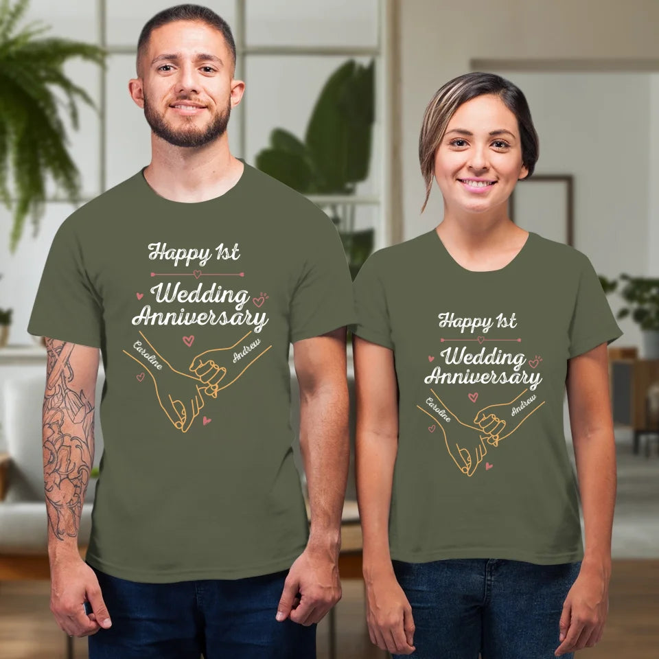 Happy 1st Wedding Anniversary, Old Style - Personalized Gifts For Couples - Unisex T-Shirt