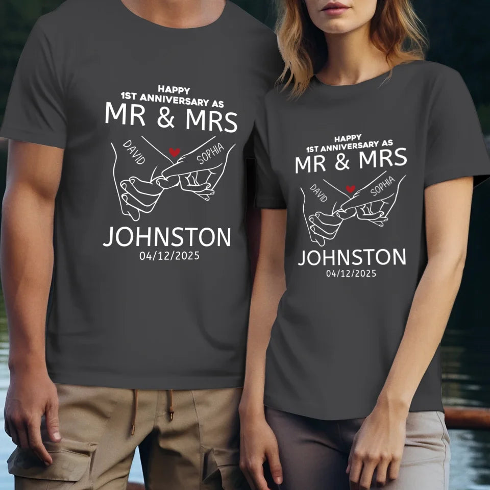 Happy Anniversary As Mr & Mrs! Lover, Laughter And Forever - Personalized Gifts For Couples - Unisex T-Shirt